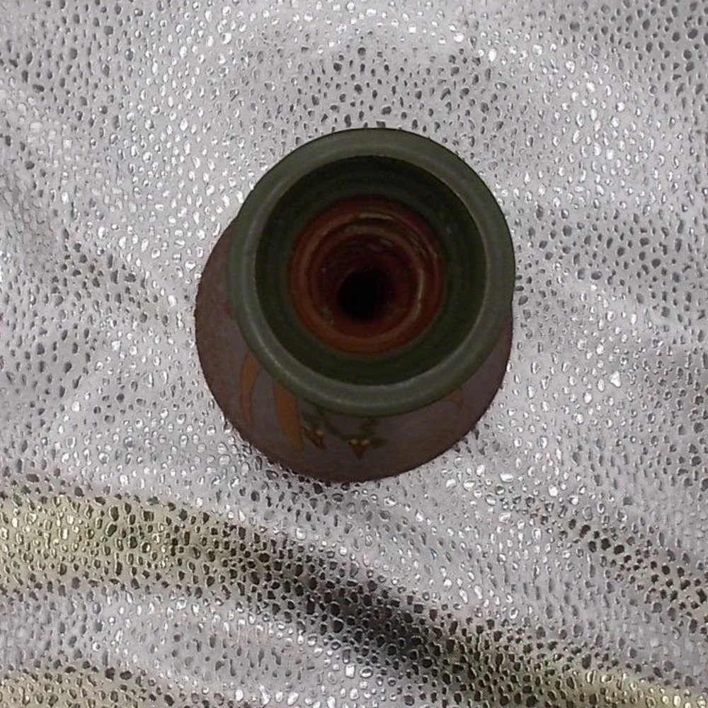 Artisan Studio Pottery Bud Vase Green Tan Matte Glaze Hand Painted Botanical